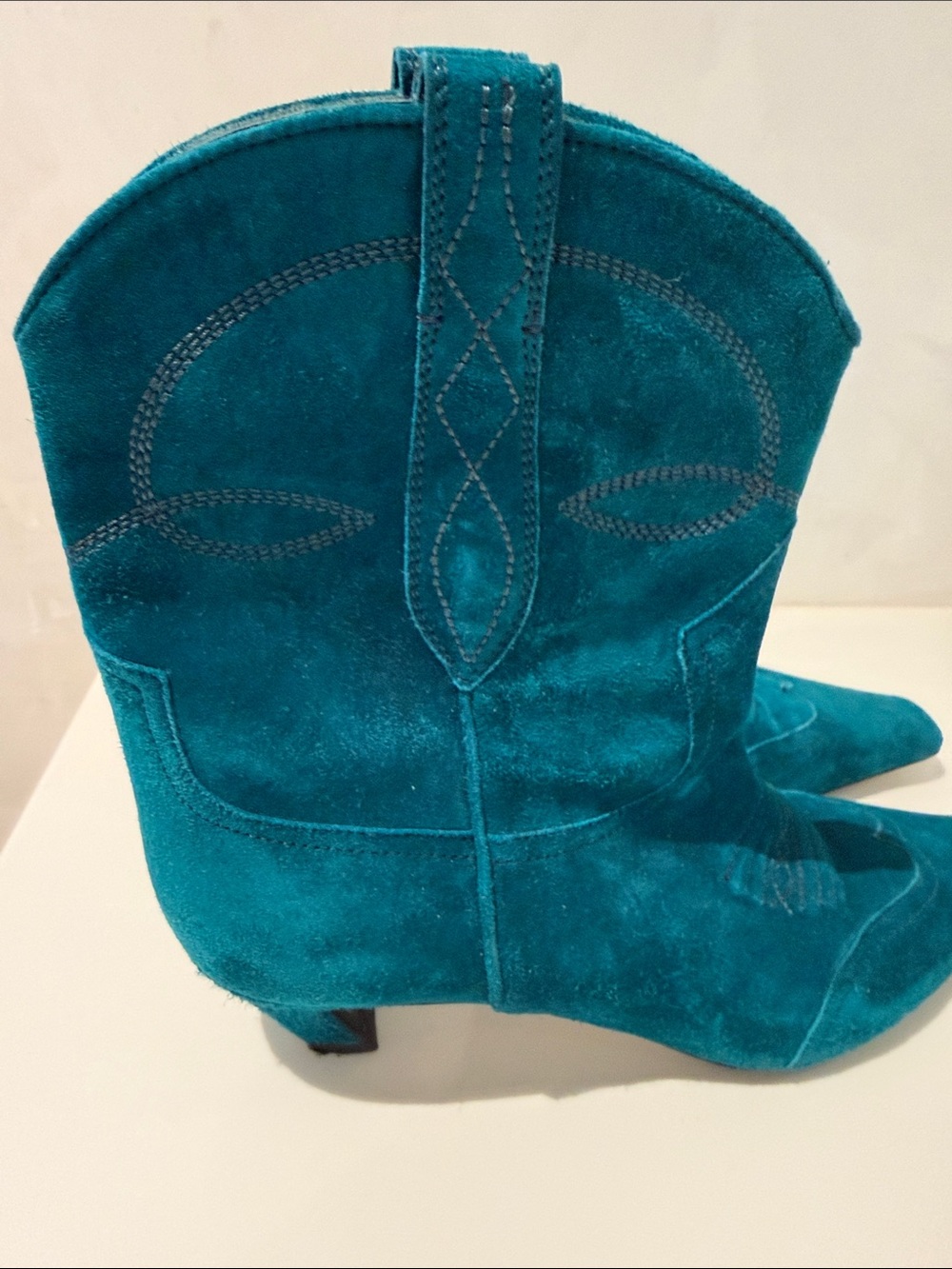 KHAITE Teal Suede Western Ankle Boots - Picture 4 of 4